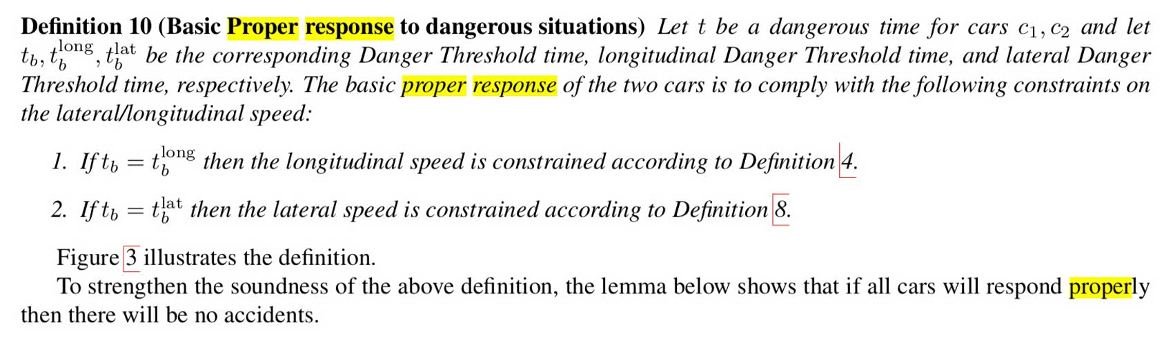 在RSS论文中，有大量关于「正确响应」概念的数学定义 / Mobileye