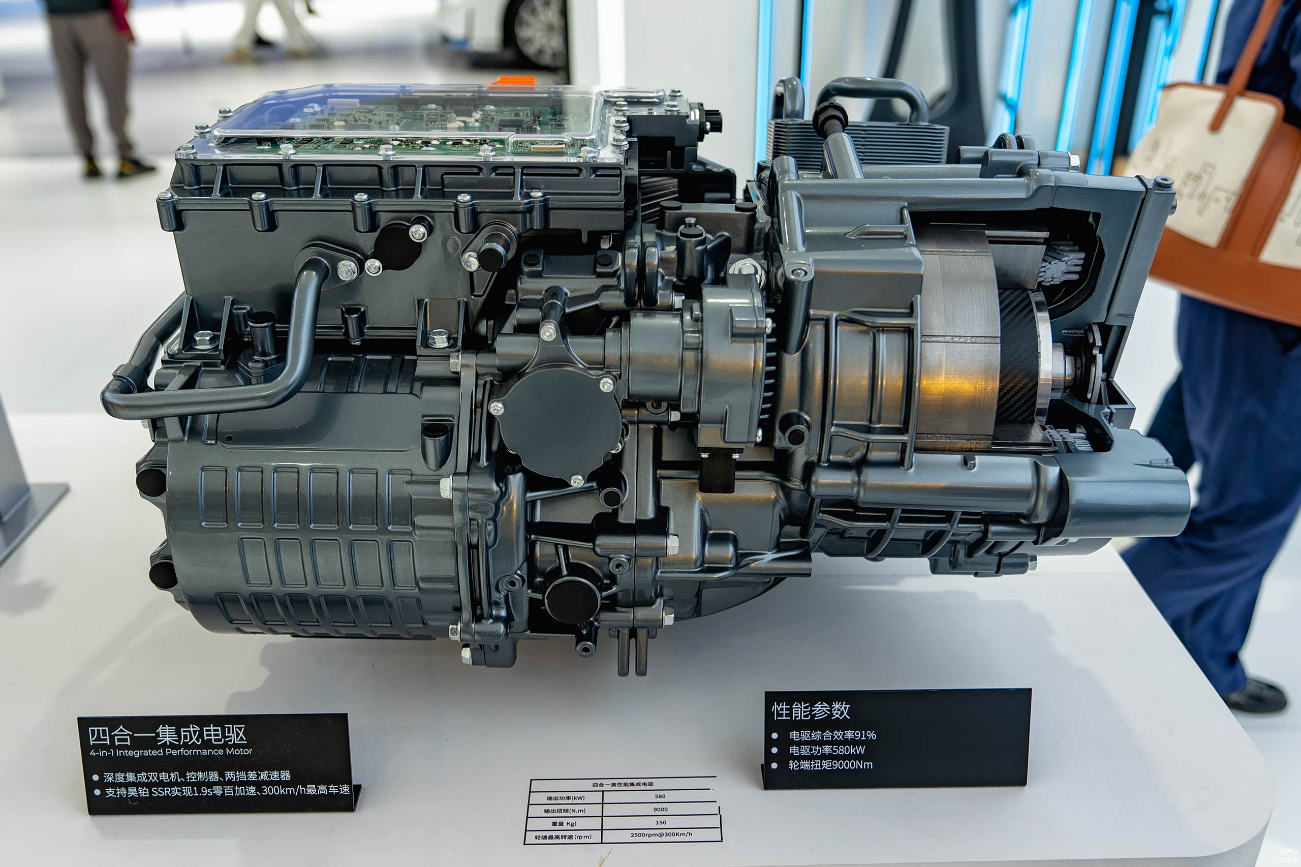 集成双电机、控制器、差速器的四合一电驱，最大输出可达到惊人的580KW、9000Nm