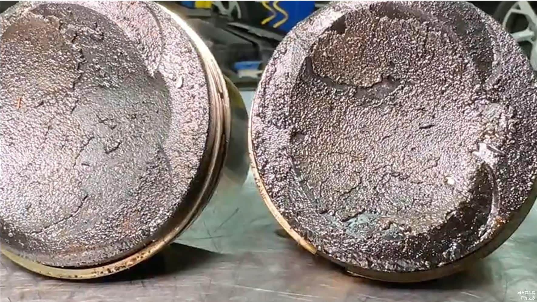 经过长时间使用积碳严重的活塞