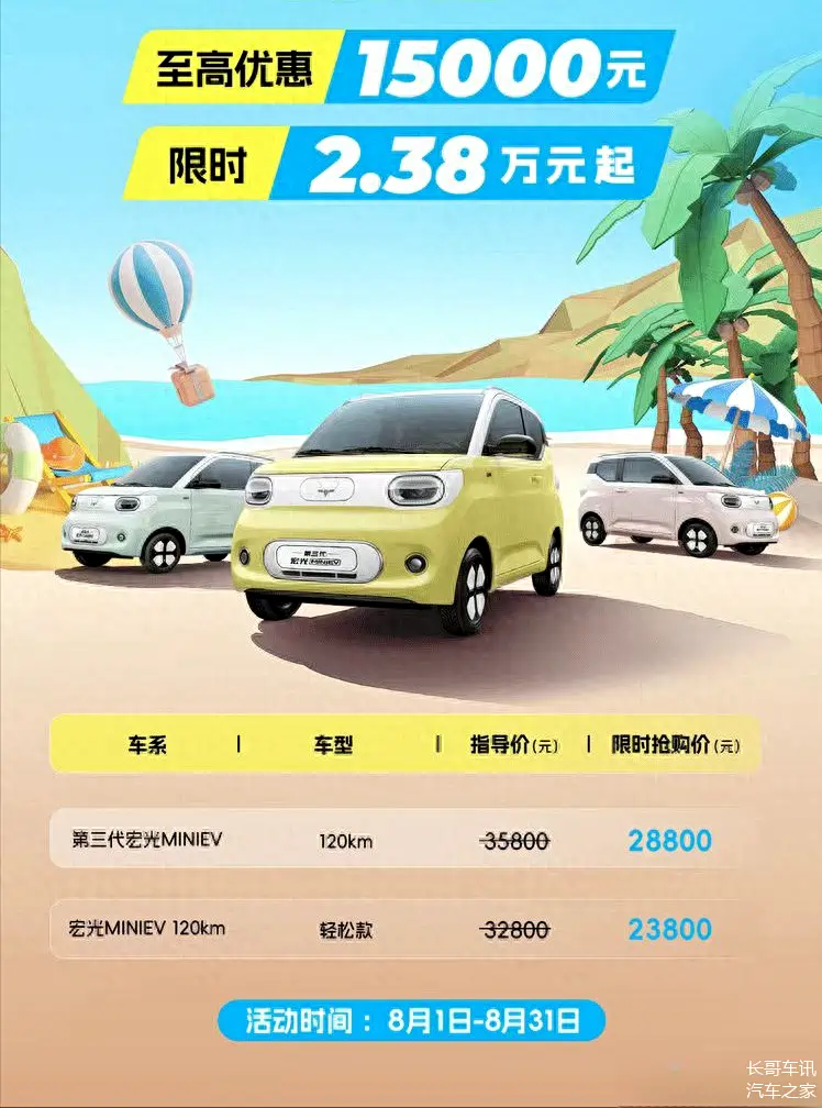 五菱宏光miniev限时购车政策至高优惠15万元238万元起