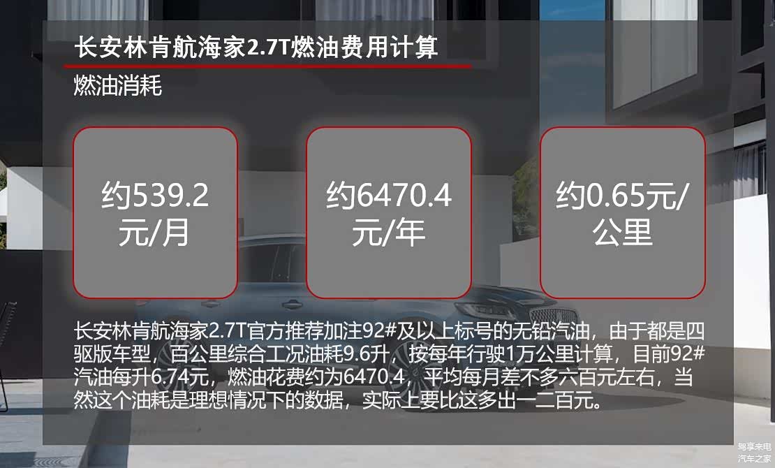 长安林肯航海家2.7T燃油费用计算