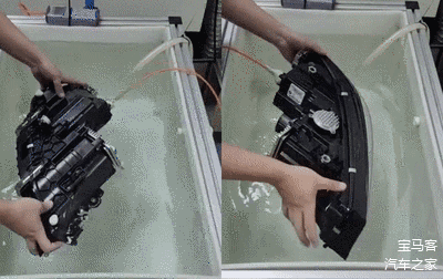 左：BMW原厂大灯；右：假冒大灯