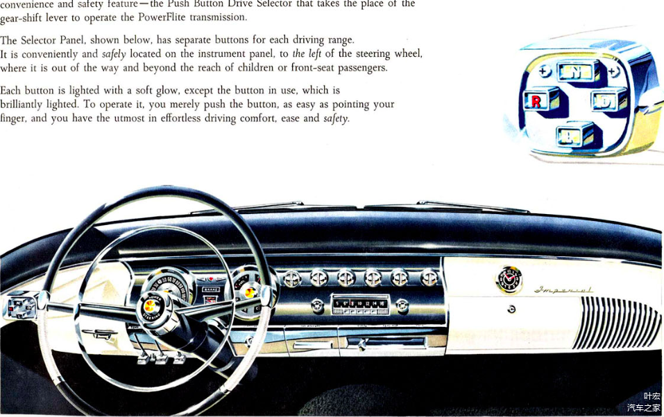 1956年克莱斯勒帝国的自动变速箱采用的按键式换挡