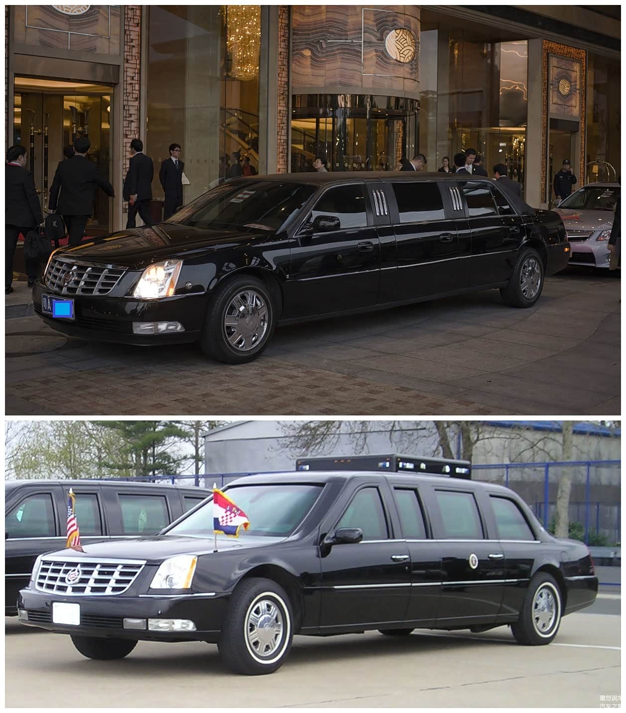 上图为普通版的DTS加长版，下图布什的座驾。