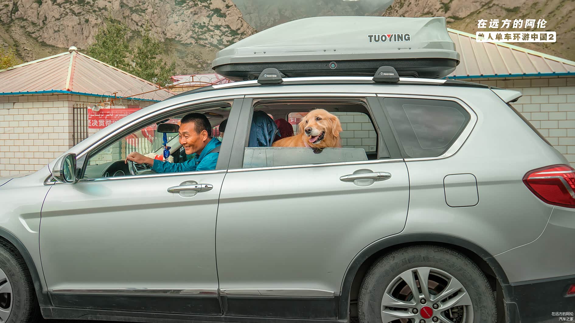 路过一个检查站，对面车里坐着一只金毛。