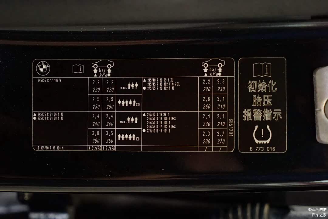 图：宝马7系的胎压标签，有没有看晕？